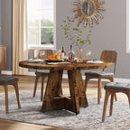 Tribesigns Round Dining Table for 4, 47 inch Farmhouse Circle Kitchen Table with Wooden Pedestal Base for Kitchen, Dining Room, Living Room (Rustic Brown)
