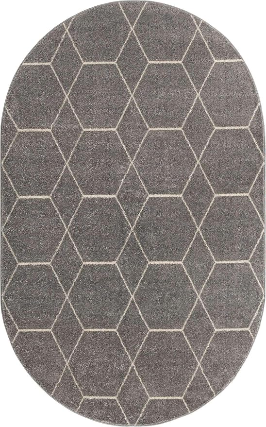 Unique Loom Trellis Frieze Collection Area Rug - Geometric (5' x 8' Oval, Light Gray/ Ivory)