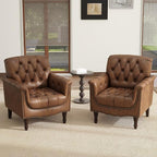 Lumibee Faux Leather Armchairs, Contemporary Accent Chairs Set of 2 with Nailhead Trims & Wood Legs for Living Room, Upholstered Comfy Arm Chairs for Office,Bedroom-Brown