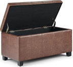 SIMPLIHOME Dover 36 inch Wide Contemporary Rectangle Storage Ottoman Bench in Distressed Umber Brown Vegan Faux Leather, Assembled, For the Living Room, Entryway and Family Room