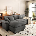 PHI VILLA Cloud Modular Couch Sets, 123.6" Sectional Sofa with L-Shaped Chaise, 4-Seater Upholstered Couches with Movable Ottoman for Living Room, Corduroy Fabric, Grey