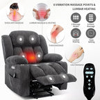 Electric Power Lift Chair, Chenille Recliner Massage Chair Living Room Furniture with 8-Point Vibration Massage and Lumbar Heating, USB and Type-C Ports, Cup Holders - Grey