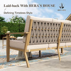 HERA'S HOUSE Patio Furniture Set 7-Piece, Metal Outdoor Conversation Set with Wood Grain Finish, 2 x Leg Chair, 2 x Swivel Chair, 1 x 3-Seat Sofa, 2 x Multi-Functional Coffee Table Garden Deck Lawn