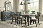 Signature Design by Ashley Tyler Creek Vintage Casual Dining Room Buffet Cabinet or Server with 3 Doors and Lattice Design, Wood, 36" High, Black & Gray