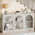 Tribesigns Farmhouse Console Table, 63-Inch Long Entryway Table with 3 Tier Storage, Wooden Rectangular Sofa Table Behind The Couch for Entrance, Hallway, Living Room, Distressed White