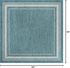 Unique Loom Outdoor Border Collection Area Rug - Soft Border (7' 10" Square, Teal/ Ivory)