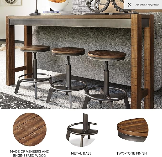Signature Design by Ashley Torjin Industrial 24" Adjustable Height Barstool, 2 Count, Brown