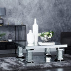 Deco 79 Wood Mirrored Coffee Table with Crystal Embellishments, 39" x 39" x 18", Silver