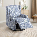 UIXE Swivel Rocker Manual Recliner Chair, Wingback Swivel Glider Fabric Nursery Reclining Sofa Chair, High Back Upholstered Arm Chair for Living Room Bedroom - Navy Floral