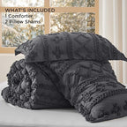 Bedsure Tufted Boho Comforter Set California King Size - Dark Grey Boho Bed Set, GentleSoft™ 3 Pieces Farmhouse Shabby Chic Embroidery Bedding, Gifts for Woman, Soft Jacquard Comforter for All Seasons