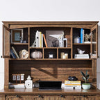 OKD 60" Executive Desk with Hutch and Drawers, Farmhouse Home Office Desk with Charging Station, Keyboard Tray, File Cabinet Storage, Wood Computer Desk for Work and Study, Reclaimed Barnwood