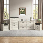 Farmhouse Dresser and Nightstand Sets, 4Pcs Bedroom Furniture Set, Nightstand Set of 2 & 55" Wide 6 Drawer and 44" Tall 5 Drawer Dresser with Large Drawers & Bar Handles, White