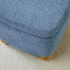 Walker Edison Linley Contemporary Small Storage Bouclé Ottoman with Wood Legs, Soft Blue
