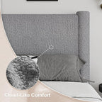 Twin Size Bed Frame, Boucle Upholstered Platform Bed with Headboard and Footboard, Soft Rounded Corners, No Box Spring Required, Easy Assembly, Light Grey