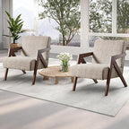 INZOY Mid Century Modern Accent Chair with Wood Frame, Upholstered Reading Armchair with Soft Linen Fabric, Accent Chair for Living Room Bedroom Apartment, Easy Assembly, Brown