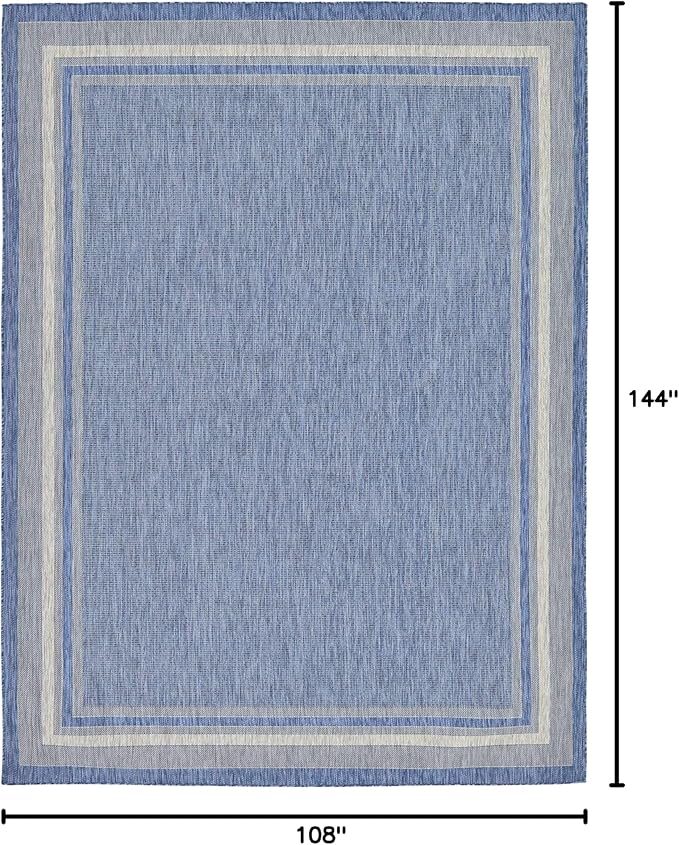 Unique Loom Outdoor Border Collection Area Rug - Soft Border (9' x 12' Rectangle, Blue/ Ivory)