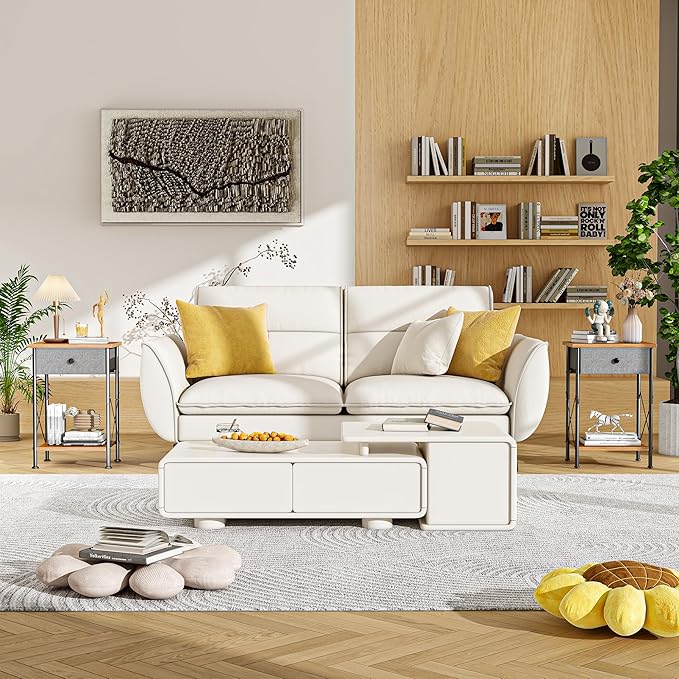 VECELO End Tables, Modern Nightstand with Fabric Drawer & Open Shelf, Night Stand for Bedroom Living Room, Industrial Metal Frame, Easy Assembly, Retro Brown,2 Pack