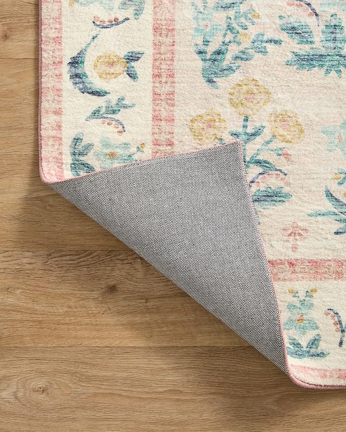 Loloi Rifle Paper Co. Eden Collection EDE-01 Mughal Rose Blush 2'-0" x 5'-0" Accent Rug feat. CloudPile™