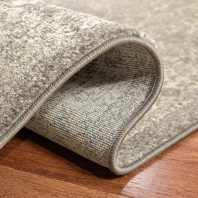 SAFAVIEH Evoke Collection Area Rug - 9' Square, Silver & Ivory, Distressed Design, Non-Shedding & Easy to Clean, Ideal for Living Room, Bedroom, Dining Space (EVK256S)