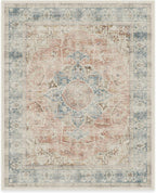RUGGABLE Washable Vintage Area Rug – Sarrah Coral 8x10, Stain-Resistant, Non-Slip – Large Machine Washable Rugs for Living Room, Bedroom, Hallway, Entryway & Office–with Standard Pad