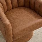 Swivel Accent Chair, Faux Leather 360° Swivel Barrel Chair Upholstered Modern Living Room Chair, Overstuffed Reading Armchair for Bedroom,Vanity,Office-Brown