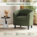 Yaheetech Corduroy Barrel Chair, Upholstered Club Accent Chair, Round Armchair with Soft Cushion for Living Room Bedroom Reading Room, Dark Green