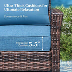 6 Piece Patio Furniture Set with Swivel Chairs, High Back Wicker Rattan Sofa with Extra Thick Cushion, Coffee Table and Ottoman, Outdoor Conversation Set for Backyard Deck, Blue
