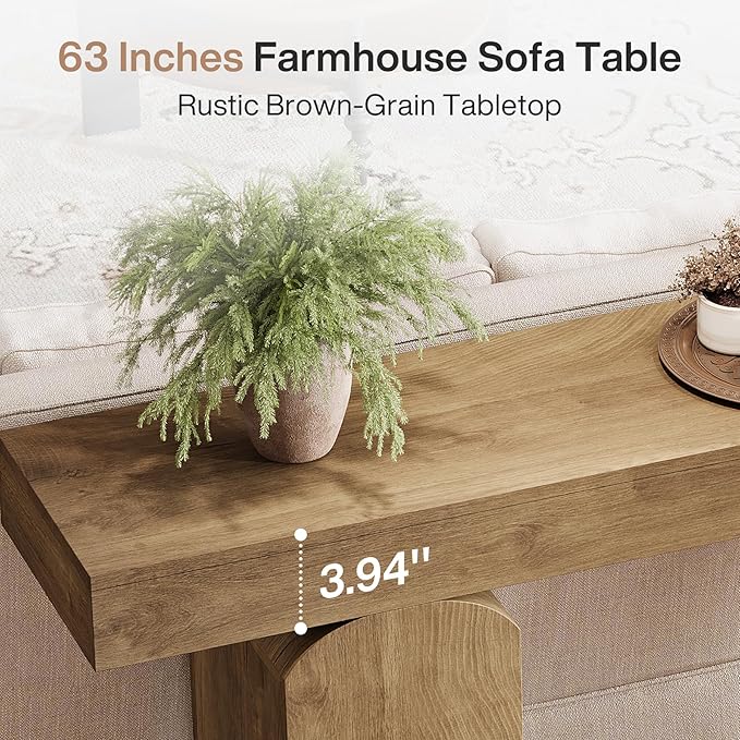 Tribesigns 63" Long Entryway Table, Farmhouse Console Table with 2 Arched Pedestal Legs, Wooden Sofa Console Behind The Couch for Entrance, Hallway, Living Room (Natural)