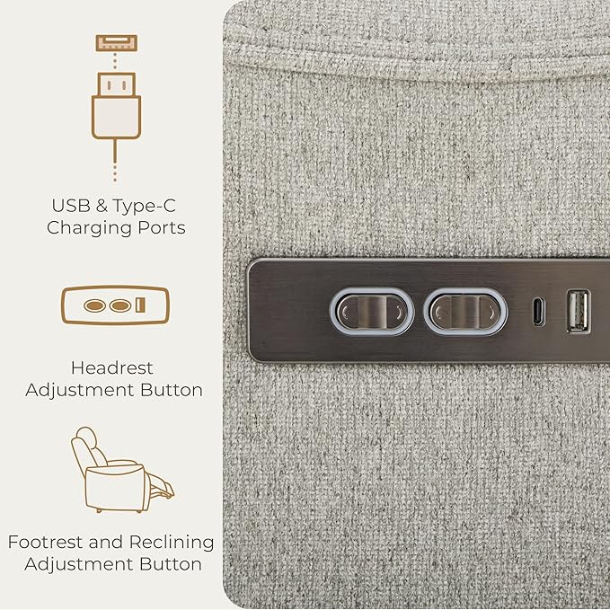 CHITA Swivel Rocker Recliner Chair, Power Nursery Glider Recliner, Nursery Rocking Chair with Adjustable Power Headrest, FSC Certified, Solid Wood Base, Crockery (Gray)