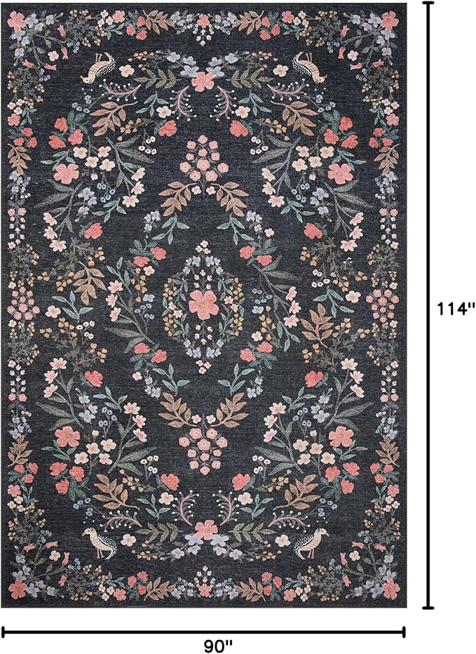 Loloi Rifle Paper Co. Maison Collection MAO-04 Tuileries Black 7'-6" x 9'-6", .19" Pile Height, Area Rug