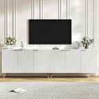 Storage Cabinet Set of 2, White Fluted Cabinet with Adjustable Shelves, Modern Coffee Bar for Kitchen, Living Room and Office