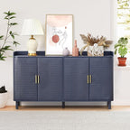 ORRD 4 Doors Storage Cabinet, 2 Tier Wooden Storage Organizer Cabinet with Adjustable Shelf, Sideboard Buffet Cabinets with Iron Curved Doors Accent Shoe Rack for Entryway Hallway Living Room (Blue)