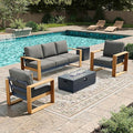 LayinSun 4 Pieces Aluminum Patio Furniture Set with Fire Pit Table, Oversized Seat with Hight Back, Outdoor Conversation Sets for Porch, Balcony, Deck