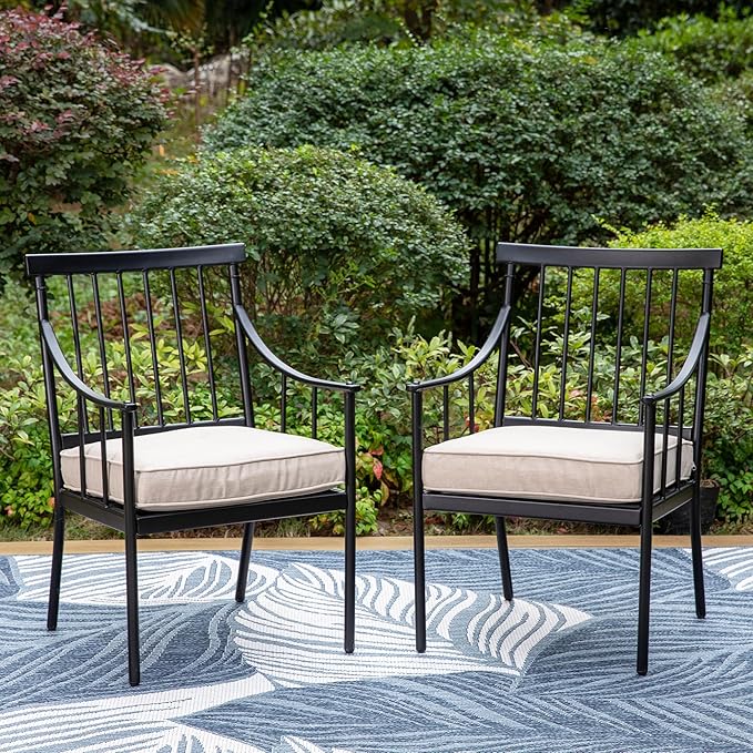 Sophia & William Metal Outdoor Dining Chairs with Seat Cushion, Black Patio Chairs Set of 2, Patio Bistro Conversation Furniture Set for Porch Yard Balcony, Load Capacity: 300lbs