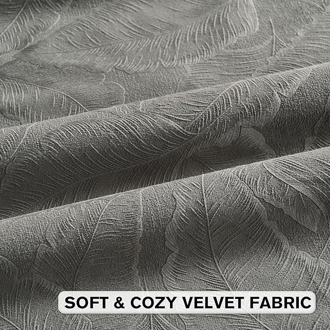 FUTEI Dark Grey Velvet Throw Pillow Covers 12x20 Inch Set of 2,Soft Embossed Leaf-Relief Textured Lumbar Pillow Cases,Natural Home Decor for Couch Living Room