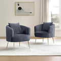 Art Leon Accent Chair Set of 2, Modern Velvet Upholstered Armchairs, Living Room Side Chairs Barrel Chairs with Golden Metal Legs, Gray