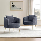 Art Leon Accent Chair Set of 2, Modern Velvet Upholstered Armchairs, Living Room Side Chairs Barrel Chairs with Golden Metal Legs, Gray