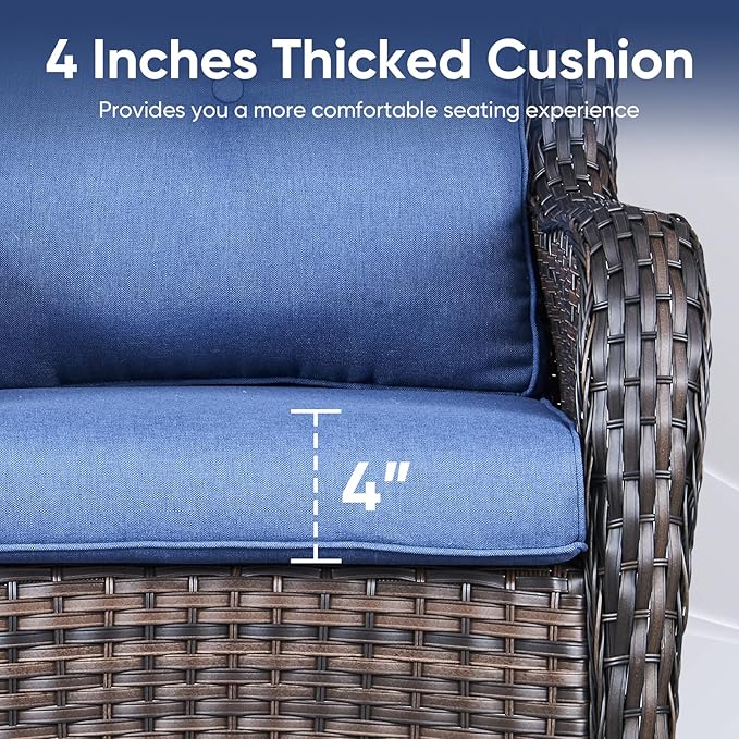 10-Piece Outdoor Patio Cushion Set - Fade & Water Resistant with Removable Olefin Cover, 22x24x4 Inch Memory Foam Cushions for Wicker Sectional Sofa – Blue/Buckle