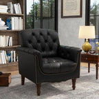 Lumibee Faux Leather Armchair, Contemporary Accent Chair with Nailhead Trims & Wood Legs for Living Room, Upholstered Comfy Arm Chair for Office,Bedroom-Black