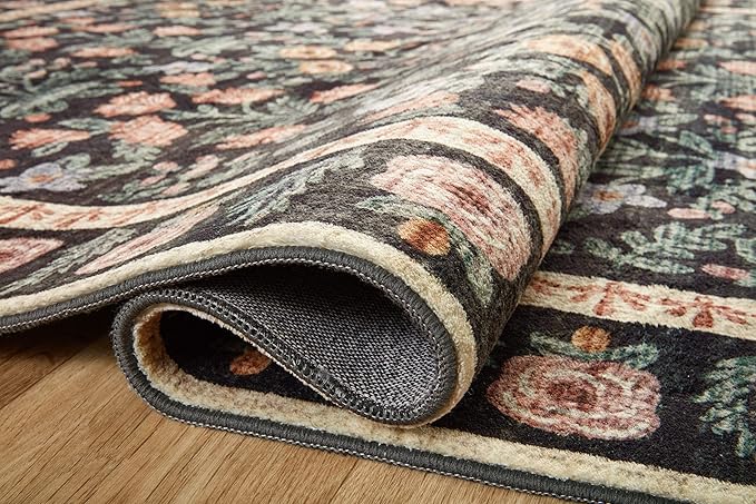 Loloi Rifle Paper Co. Eden Collection EDE-02 Mughal Garden Black 2'-6" x 9'-6" Runner Rug feat. CloudPile™