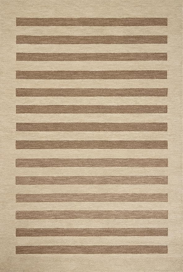 Loloi Leanne Ford Craven Collection CVN-05 Oatmeal/Bark 2'-6" x 9'-9" Runner Rug Striped, Patterned, Neutral, Hallway, Kitchen, Mudroom, and Bathroom