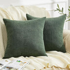 GAWAMAY Decorative Chenille Throw Pillow Covers 26"x26" Inch Pack of 2, Soft Square Couch Pillow Cover for Sofa Cushion Living Room Bedroom Solid Oversized Pillowcases Dark Green 66x66cm (NO Insets)