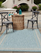 Unique Loom Outdoor Border Collection Area Rug - Soft Border (9'x 12' Rectangle, Aquamarine/ Ivory)