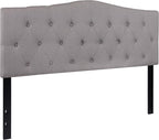BizChair Arched Button Tufted Queen Size Headboard in Light Gray Fabric