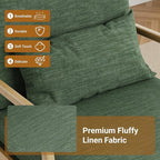 Claiks Mid-Century Modern Accent Chair, Living Room Armchair with Solid Wood Frame & Lumbar Pillow, Comfy Upholstered Lounge Chair for Bedroom, Office, Linen-Like Fabric, Green