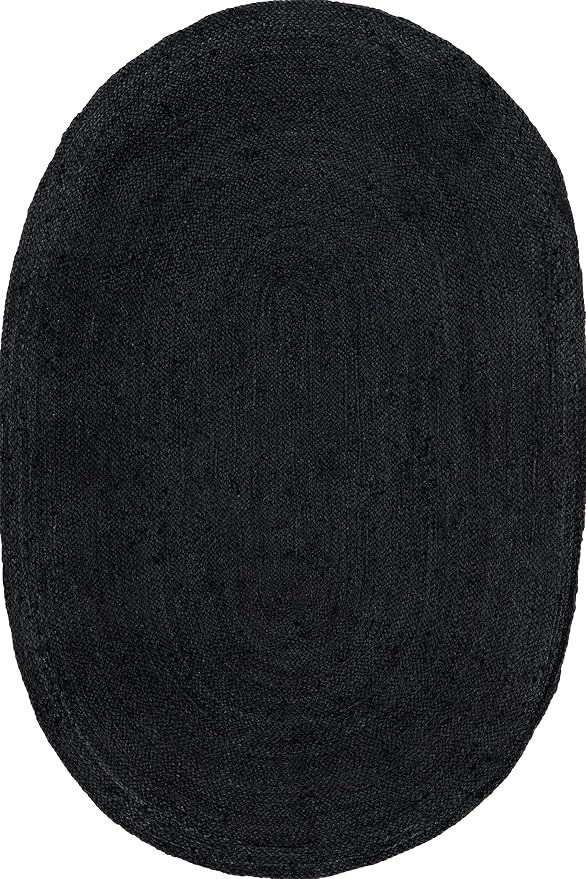 nuLOOM Oval 3x5 Rigo Jute Hand Woven Area Rug, Black, Solid Farmhouse Design, Natural Fiber, For Bedroom, Living Room, Dining Room, Hallway, Office, Kitchen, Entryway