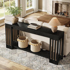Tribesigns 2-Tier Extra Long Entryway Table, 70.9-Inch Farmhouse Console Table with Vertical Stripe Legs and with Open Shelves for Living Room, Hallway, Black