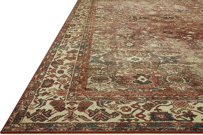 Loloi Magnolia Home by Joanna Gaines Banks Collection BAN-04 Brick/Ivory 8'-6" x 11'-6", .13" Pile Height, Machine Washable, Area Rug