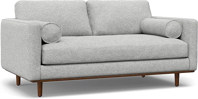 SIMPLIHOME Morrison 72-inch Wide Sofa in Mist Grey Woven-Blend Fabric, Handcrafted Mid-Century Modern Loveseat for Living Room or Family Room, Single Bench Cushion, Bolster Pillows