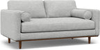 SIMPLIHOME Morrison Mid-Century Modern 72 inch Wide Sofa with Ottoman Set in Mist Grey Tightly Woven Performance Fabric for the Living Room and Family Room